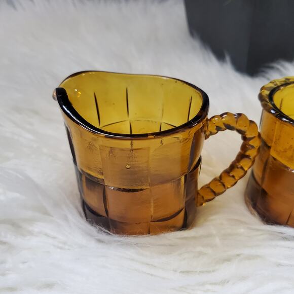 Vintage Amber Glass Creamer and Sugar Bowl Set - Picture 6 of 11